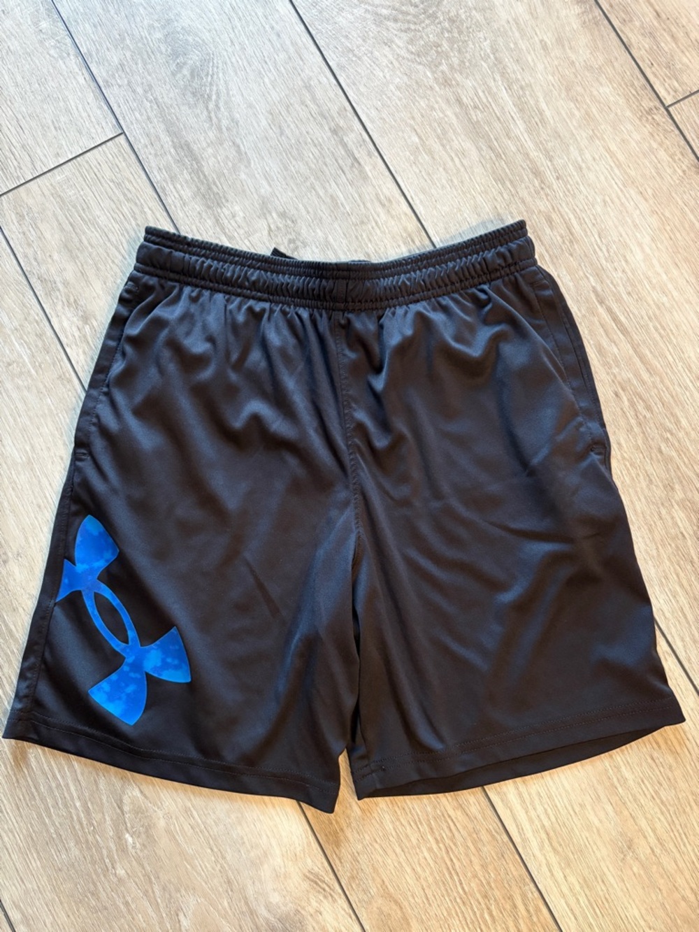 Under Armour Black Athletic Shorts with Blue Logo Accent